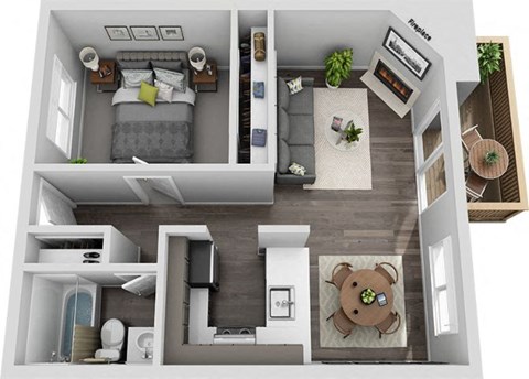 One bedroom floor plan l Sofi Lakeside Apartments For Rent in Everett WA